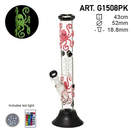 Grace Glass Bong Octopoda Series Ocean Deep Pink Glow in the Dark + LED