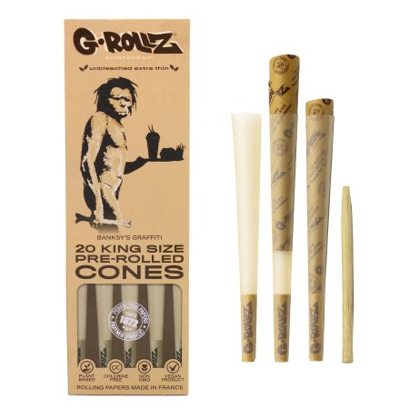 G-ROLLZ Banksy's Graffiti Unbleached Extra Thin 20 KS Cones