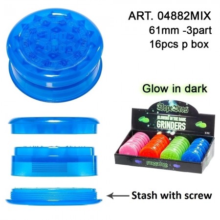 Dope Bros Acrylic Grinder Glowing in the Dark 61 mm 3 parts