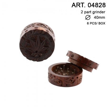 Amsterdam Rosewood Carved Leaf Grinder D=40mm 2part